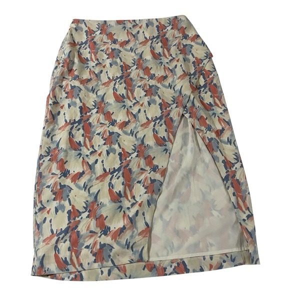 Abercrombie & Fitch Paint Print Midi Skirt Large Wide Slit Dainty Summer Spring - Picture 1 of 9